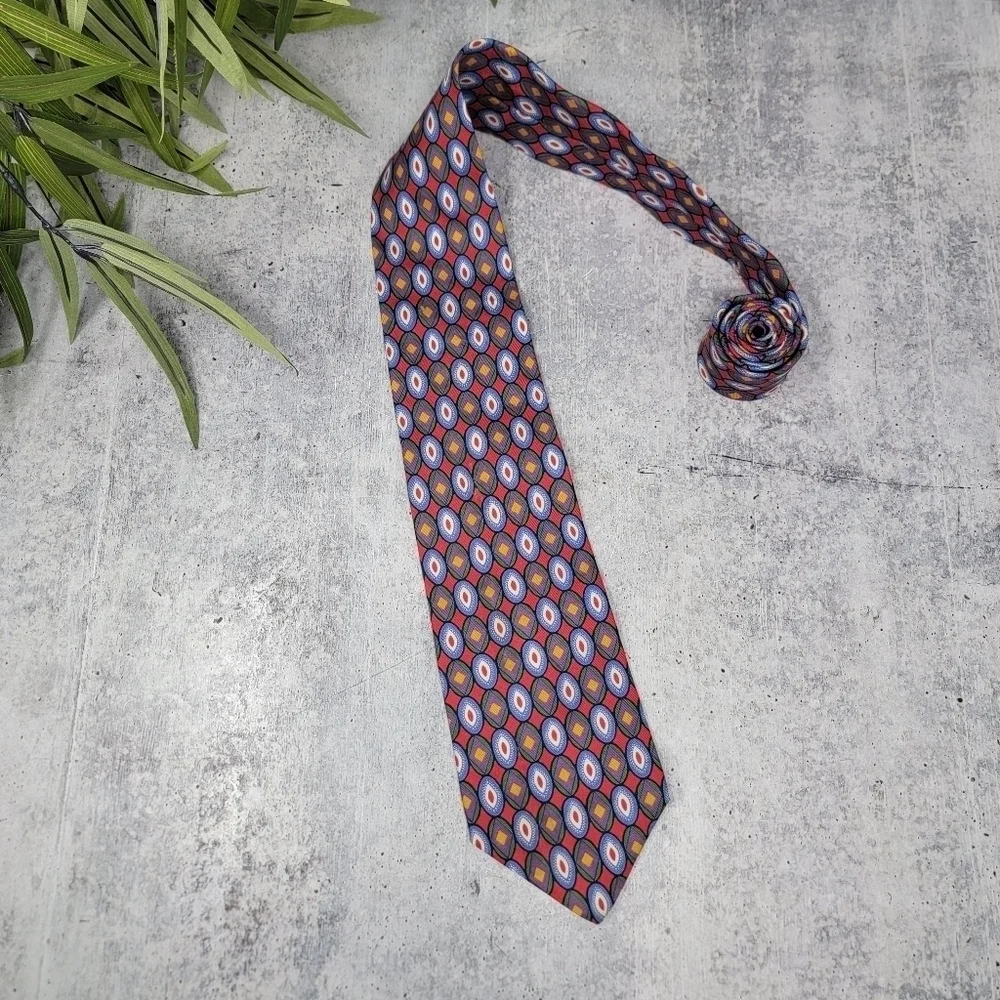 Rooster Colorful Geometric Silk Tie